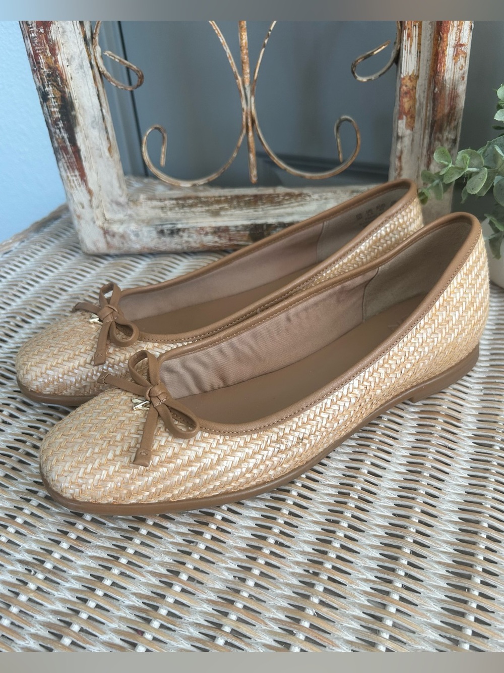 Naturalizer Tan Raffia Ballet Flats Bow Detail Summer Flats Size 9 old money